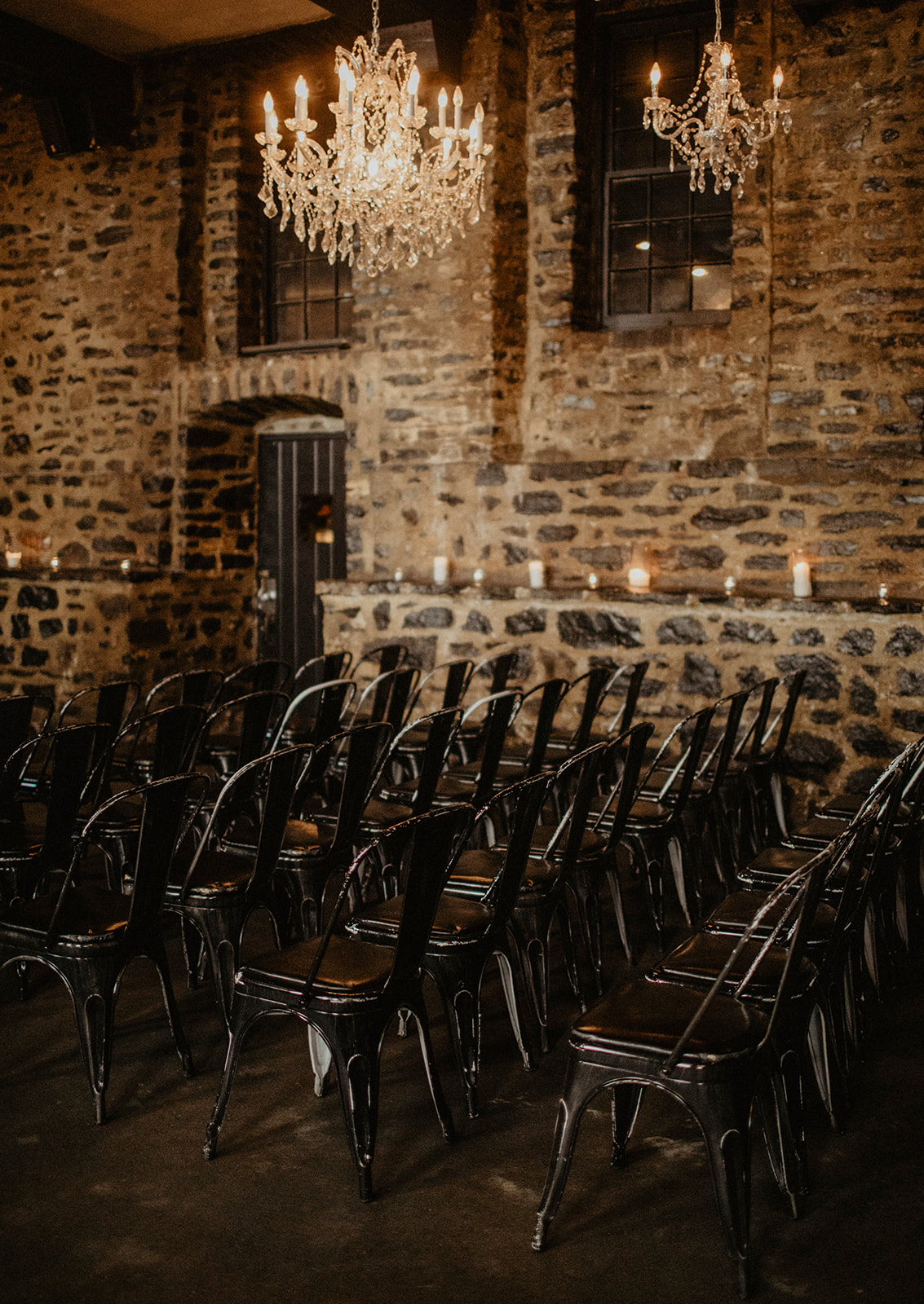 Crystal chandeliers at Auberge St. Gabriel captured by Martine L Image, perfect for an elegant wedding ambiance.