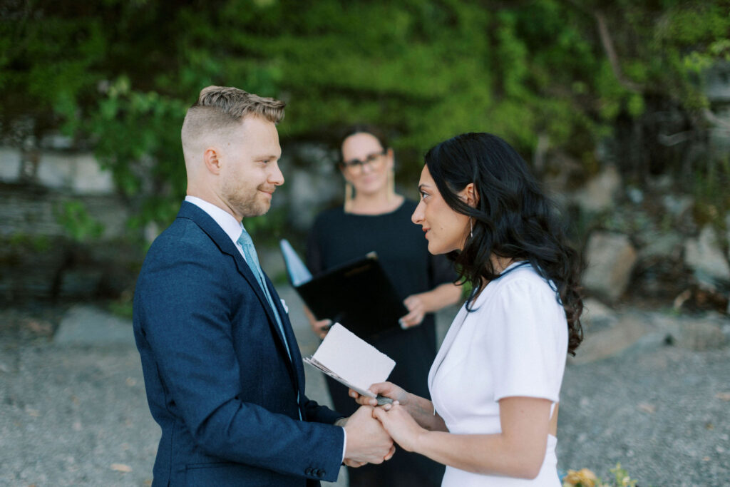 Ontario Wedding Officiant, True North Ceremonies officiating a wedding ceremony at Constance Bay, captured by Scott Wilson Photography.